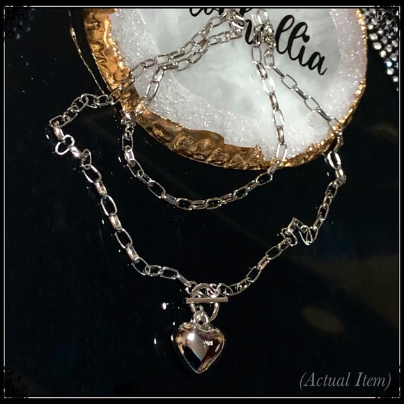 NEW 925 STERLING SILVER HEART LOCKET LINK CHAIN TOGGLE NECKLACE - Picture 4 of 4